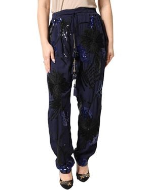 Christian Pellizzari Blue Sequined Tapered Trouser Pants