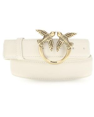 Pinko White Calf Leather Bos Taurus Regular Belt - Natural