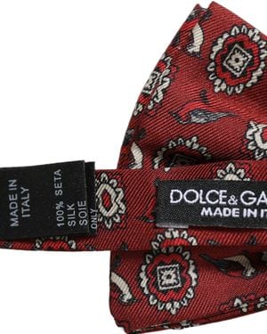 Dolce & Gabbana Men Bordeaux Floral Adjustable Neck Papillon Bow Tie - Red