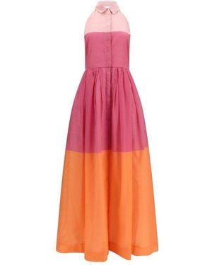 Sara Roka Multicolor Cotton Casual Dress - Pink