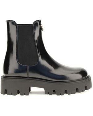Prada Black Calf Leather Bos Taurus Chelsea Boots