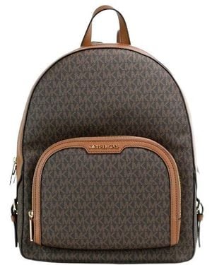 Michael Kors Jaycee Large Brown Signature Pvc Shoulder Backpack Bookbag - Black