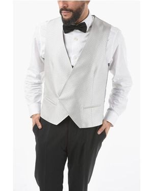 Corneliani Two-tone Silk Academy Cerimonia Vest With All-over Logo On T - It50 | L - Gray