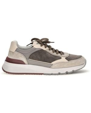 Brunello Cucinelli Gray Calf Leather Bos Taurus Chunky Sneakers - White