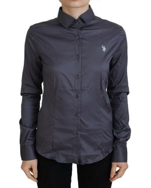 U.S. POLO ASSN. Printed Long Sleeves Colla Top - Blue