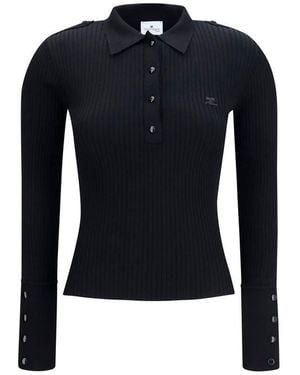 Courreges Black Viscose Polo Shirt - Blue
