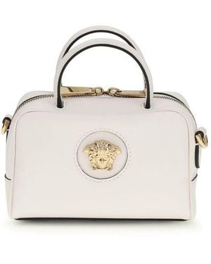 Versace White Calf Leather Bos Taurus Handbag - Natural