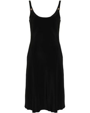 Miu Miu Cady Logo-Plaque Midi Dress - Black