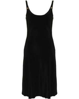 Miu Miu Cady Logo-Plaque Midi Dress - Black