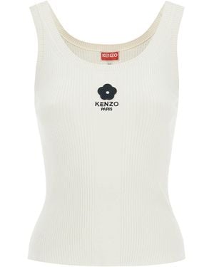 KENZO Ribbed Knit Tank Top With Spaghetti Straps - White