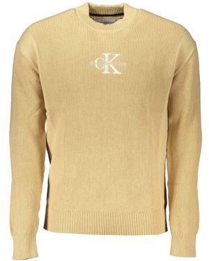 Calvin Klein Chic Beige Crew Neck Cotton Jumper - Natural