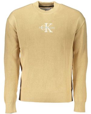 Calvin Klein Chic Beige Crew Neck Cotton Jumper - Natural