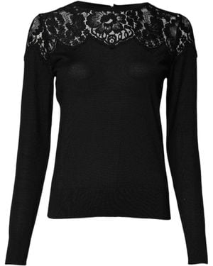 Dolce & Gabbana Black Floral Lace Long Sleeves Blouse Top