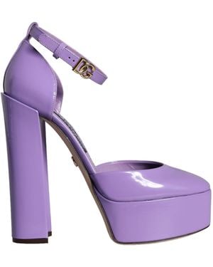 Dolce & Gabbana Leather Platform Ankle Strap Sandals Shoes - Purple