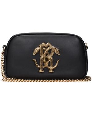 Roberto Cavalli Black Leather Crossbody Bag