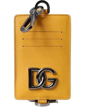 Dolce & Gabbana Calf Leather Credit Card Holder Clip On Wallet - Yellow