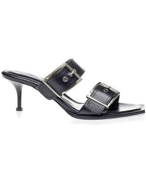 McQueen Black Leather Stiletto Heel Sandals