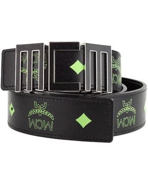MCM Claus Summer Smooth Visetos Logo Leather Numeric Buckle Belt - Black