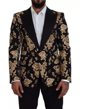 Dolce & Gabbana Gold Black Floral Embroidered Jacket Blazer