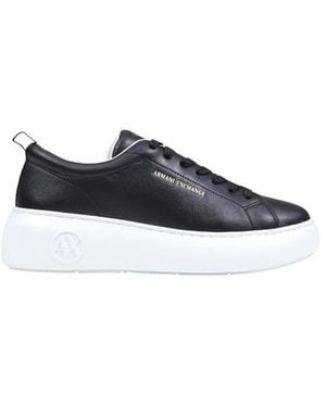 ARMANI EXCHANGE Black Leather Low Top Sneakers - Blue