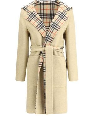 Burberry Reversible Wool Robe Coat - Natural