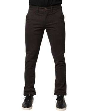 Sun 68 Dark Brown Cotton Stretch Skinny Mid Waist Men Trouser Pants - Black