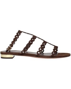 Aquazzura Brown Leather Flat Sandals