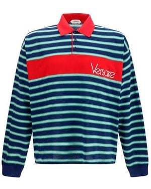 Versace Multicolour Cotton Polo Shirt - Blue