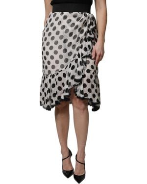 Dolce & Gabbana White Black Polka Dots Knee Length Skirt