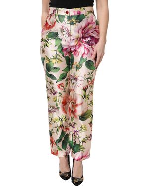 Dolce & Gabbana Floral Print Silk Pants - Green