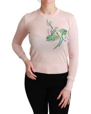 Dolce & Gabbana Pink Floral Silk Cashmere Pullover Jumper