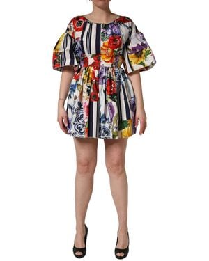 Dolce & Gabbana Multicolor Patchwork Cotton Poplin Mini Dress - Red