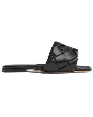 Bottega Veneta Black Lamb Leather Flat Sandals