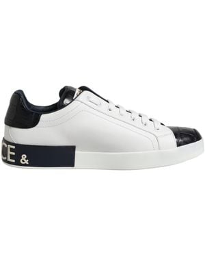 Dolce & Gabbana White Black Leather Portofino Trainer Shoes - Multicolour