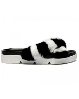 Stuart Weitzman Fur Slippers - Black