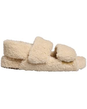 Dolce & Gabbana Faux Fur Slides Flats Sandals Shoes - Natural