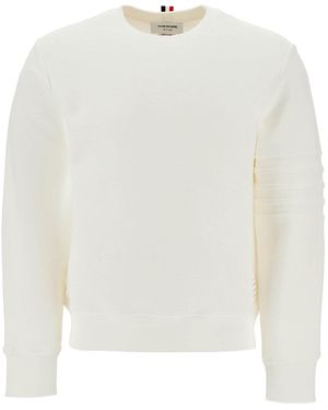 Thom Browne Cotton Four Bar Crewneck Sweatshirt - White