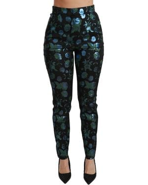 Dolce & Gabbana Floral Metallic Slim Trousers - Black