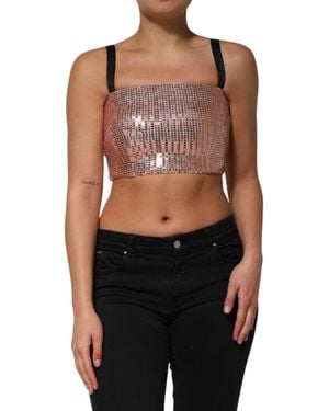 Dolce & Gabbana Pink Sequined Nylon Sleeveless Cropped Top - Black