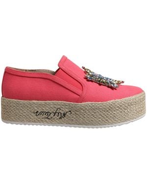 Twinset Pink Canvas Crystal Embellished Slip On Shoes - Red