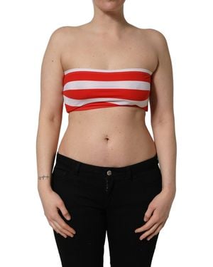 Dolce & Gabbana White Red Nylon Striped Ribbed Tube Crop Top