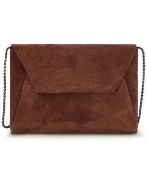 Brunello Cucinelli Bordeaux Calf Leather Bos Taurus Shoulder Bag - Brown