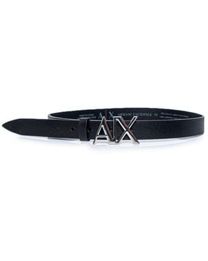 ARMANI EXCHANGE Black Leather Belt - Blue