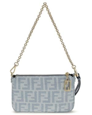 Fendi Blue Cotton Clutch Bag - Gray