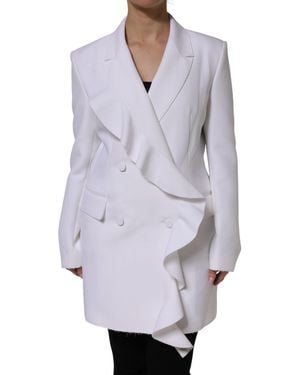 MSGM White Polyester Long Sleeves Ruffled Wrap Jacket - Grey