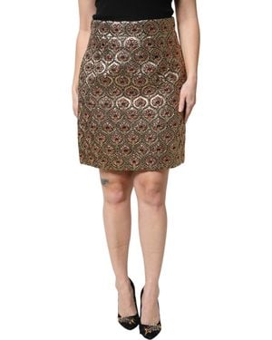 Dolce & Gabbana Polyester Brocade A-Line Mini Skirt - Brown