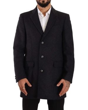 Dolce & Gabbana Dark Grey Wool Over Trench Coat Jacket - Blue