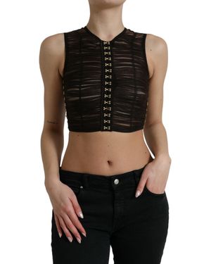 Dolce & Gabbana Embellished Nylon Stretch Cropped Top - Black