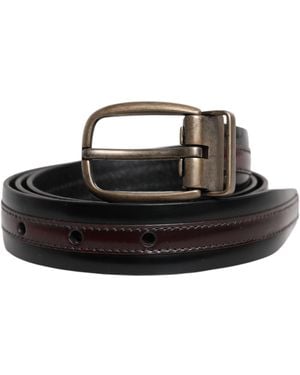 Dolce & Gabbana Black Burgundy Calfskin Metal Logo Buckle Belt
