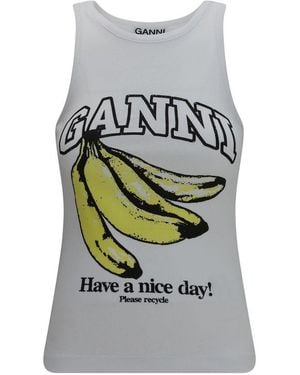 Ganni White Cotton Sleeveles T - Grey